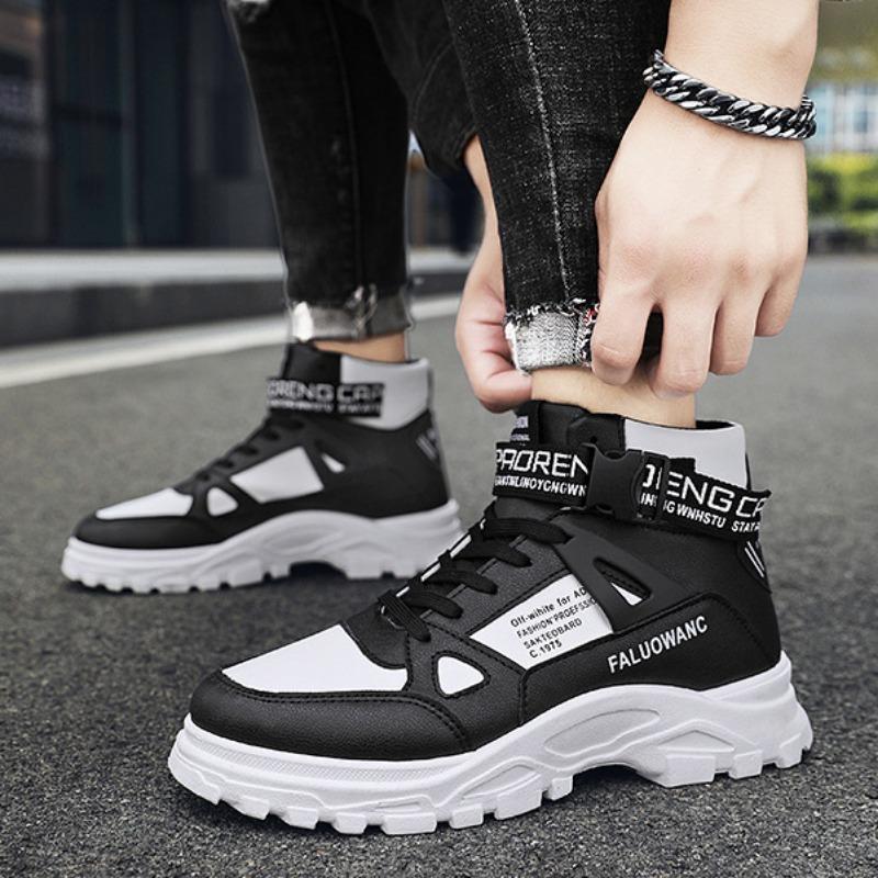 Fashion Fashion Trend Men High Top Leather Boots Spring British Platform Ankle Boots Outdoor Breathable Casual Tooling Shoe Botas Hombre