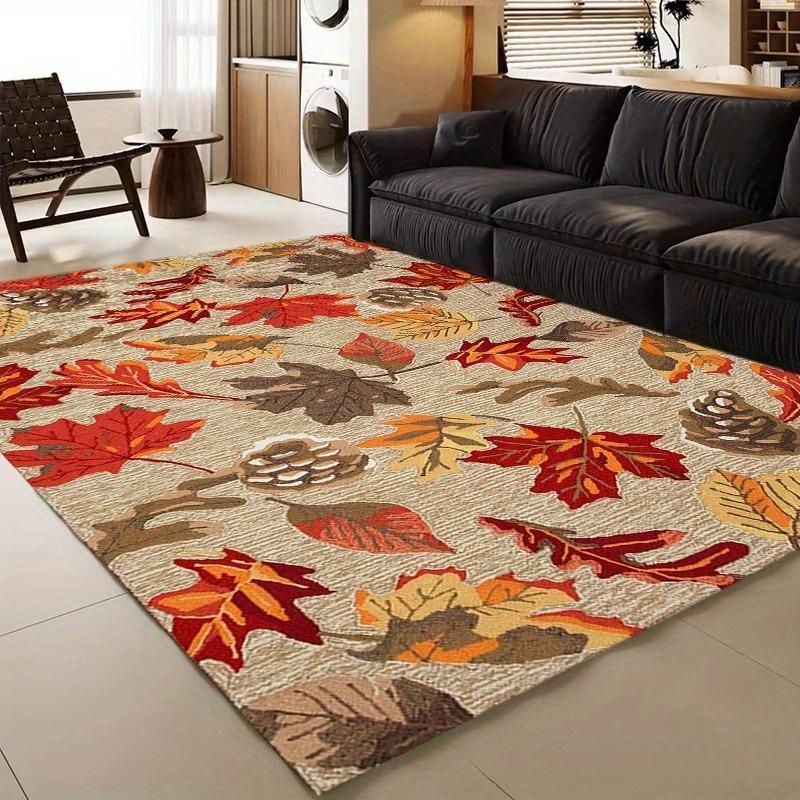 Autumn Maple Leaf Rectangle Area Rug, Fall Season Foliage Printed Floor Carpet, Warm Harvest Living Room Indoor Home Decor
