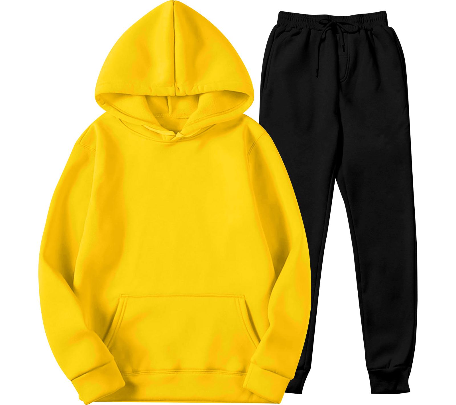 

Men s Winter Color Long-Sleeved Hooded Drawstring Sweatshirt And Sweatpants Suit XL жовтий