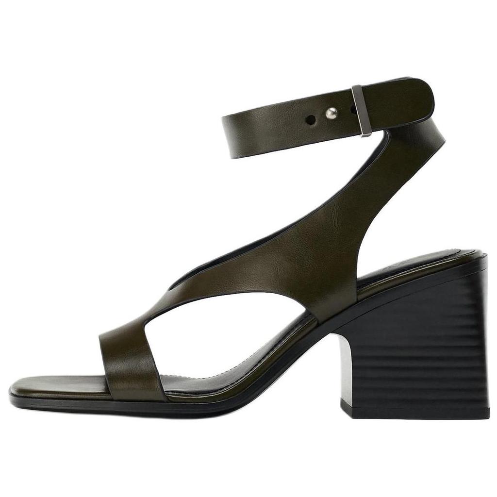 Zara Pu Lightweight Cool High Heel One Strap Sandals 7.5Cm Women Sandals Green 11300510032
