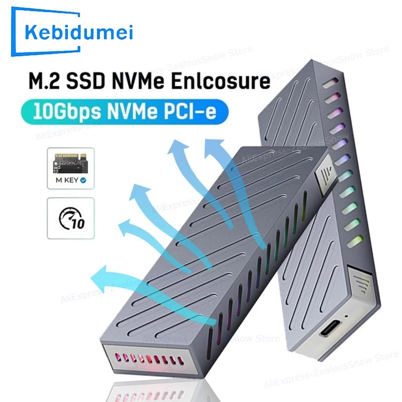 M2 NVMe SSD Enclosure 10Gbps PCIe SSD Case RGB Portable Box USB C 3.2 Gen2 2230/42/60/80 External Adapter for M.2 M-Key SSD