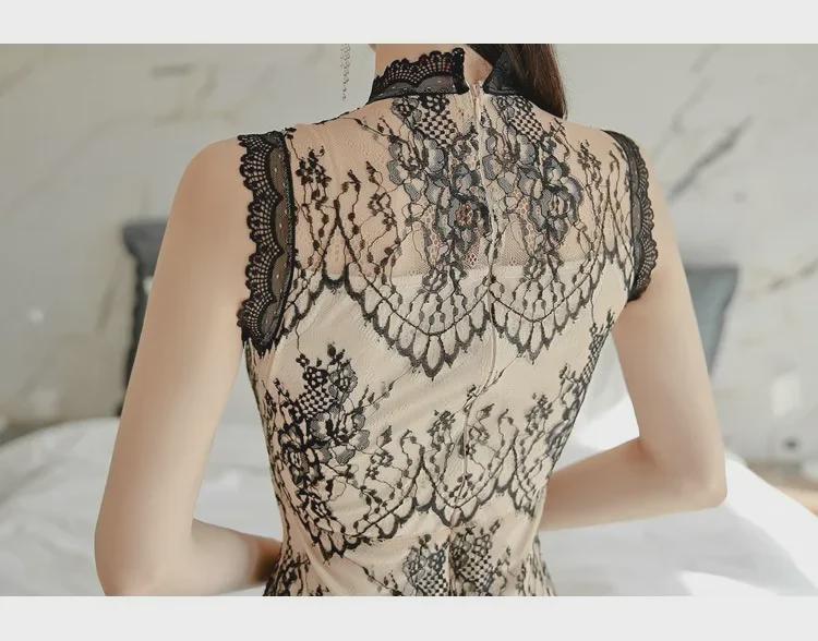 Kleid im koreanischen Stil mit Spitzeneinsätzen, transparent an der Hüfte - Elegant und schlankmachend 2025