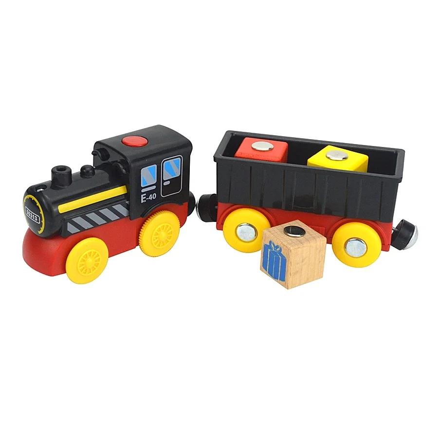 Non-Toxic Kids Battery Electric Train Toy Set Wooden Track Train Compatible With Wooden Track Railway Children'S Educational Toys Gifts