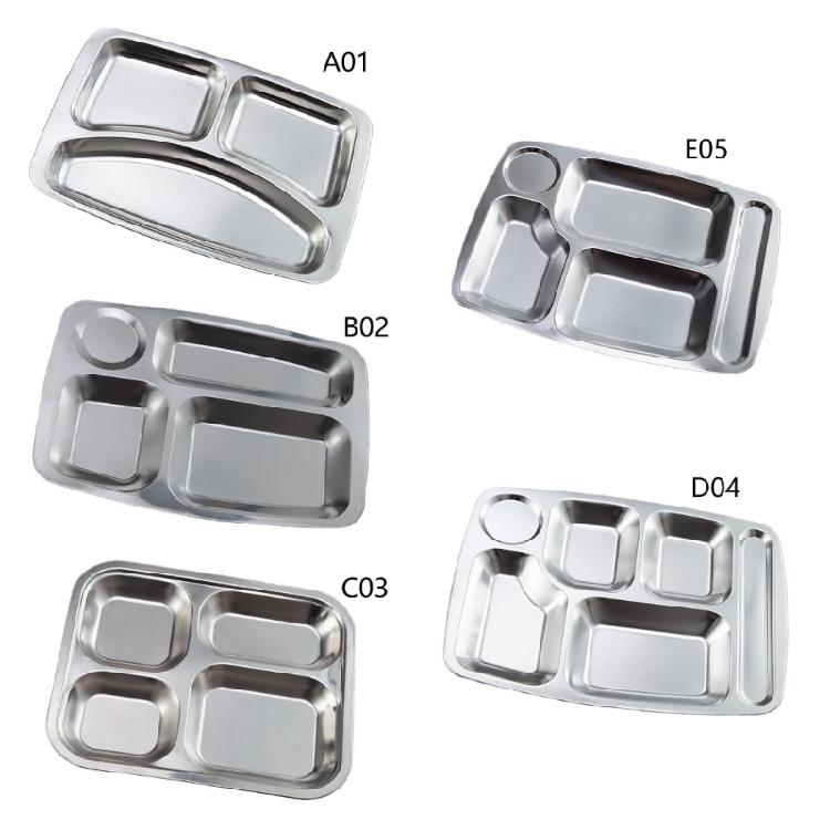 Lightweight 304Stainless Steel Plate Rectangular Divided Plate Dinner Tray