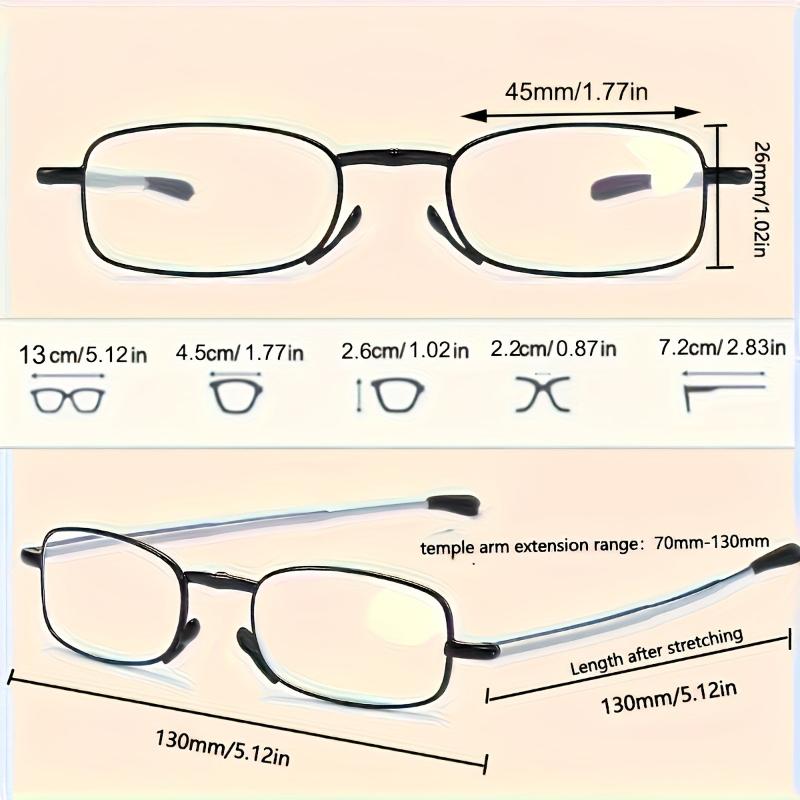 2PCS Portable Reading Glasses Square Design Foldable Portable Storage Bag for Both Men and Women +1.0 To+4.0 Times Larger