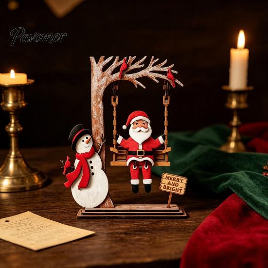 Wooden Snowman Decorations 3D Santa Swing Tabletop Decor, Christmas Ornament, Hand Painted Xmas Gift Farmhouse Indoor Shelf Mantel Display,