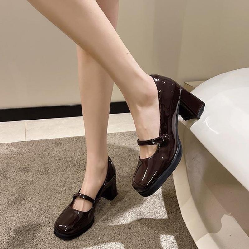 Women's French High Heel Mary Jane Shoes New Retro Medium Thick Heel Fashion High Heels