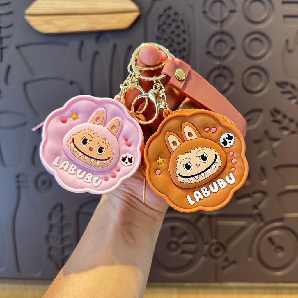 Labubu Silicone Change Bag Pendant Labubu Cute School Bag Pendant Keychain Ring Doll Machine