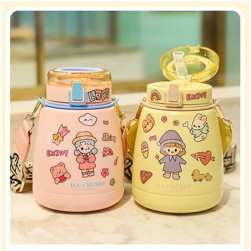 Cute 304 Stainless Steel Dudu Cup Vacuum Cup 1000ml Large Capacity Kettle Cup with Straw Pot Belly Thermos Cup