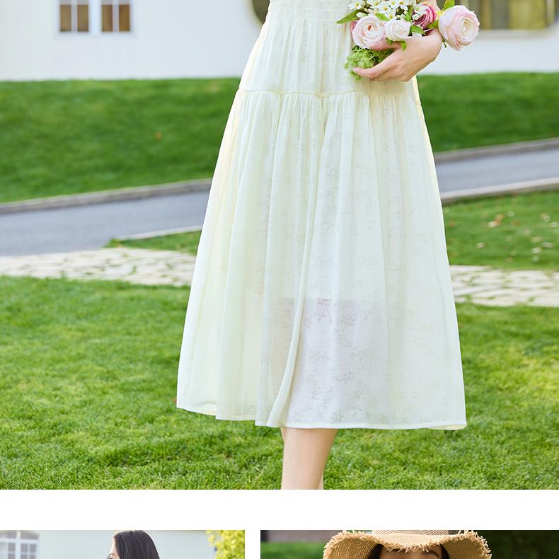 Tea break French V-neck tied waist, bubble sleeves, printed seaside vacation style dress