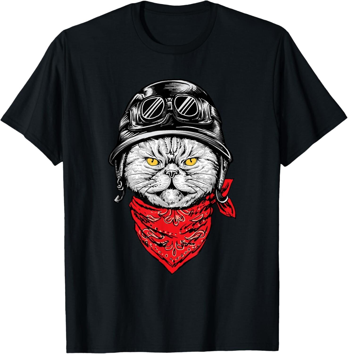 Biker Cat - Motorcycle Chopper Biker Motorbike T-Shirt S