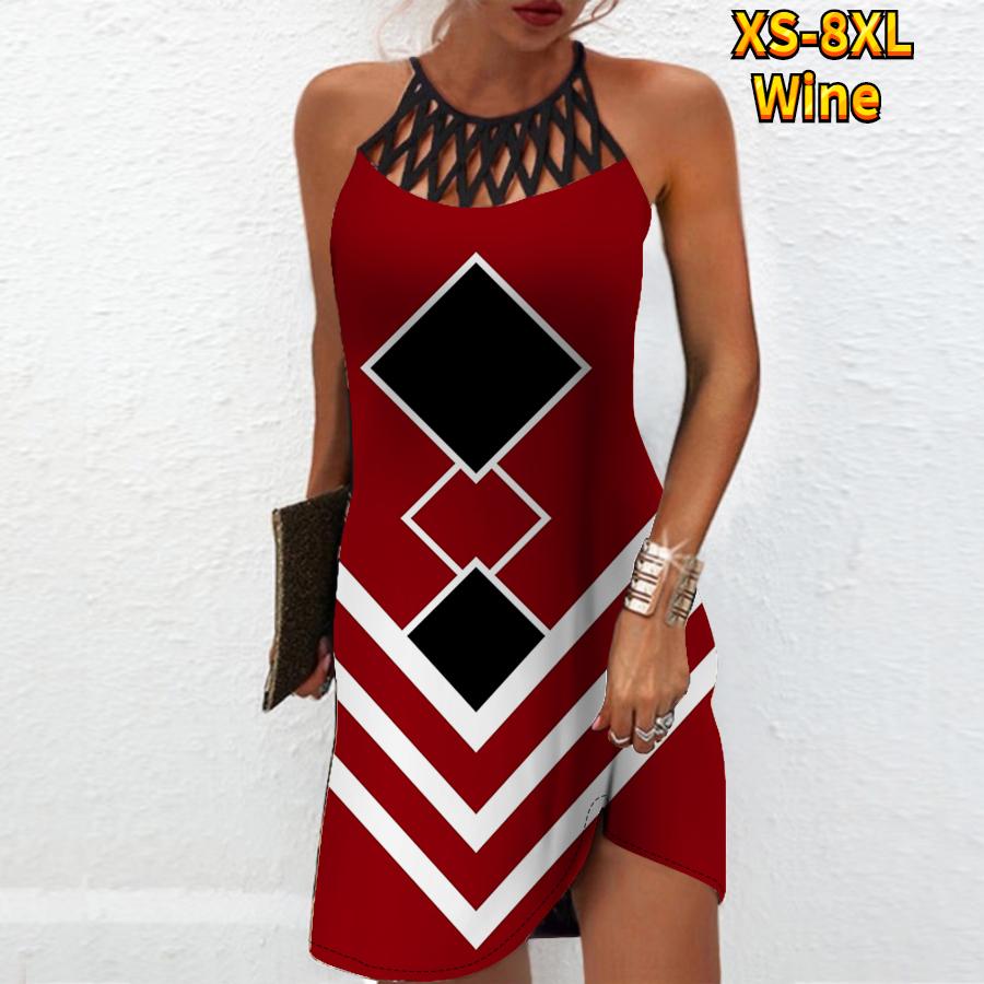 

Летнее модное сексуальное платье без рукавов, мягкое повседневное платье с 3D ромбическим узором и принтом, платье на бретельках без рукавов, летнее платье на подтяжках 6XL винный