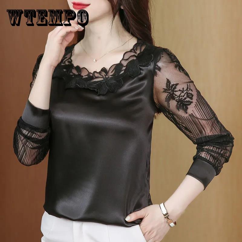 

Женские весенние и летние однотонные кружевные блузки, женские топы большого размера с длинными рукавами и вырезами