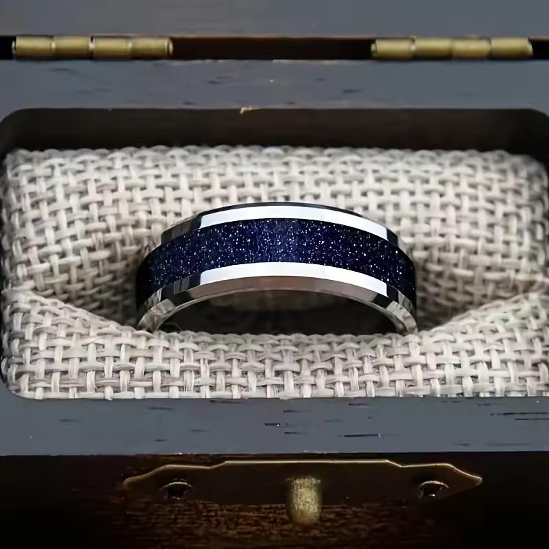 Prsten z nerezové oceli Starry Sky Blue s černým pískem pro muže