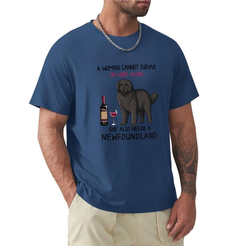 Newfoundland and Wine Funny Dog T-Shirt Sweat Shirt Black T Shirts Funny T Shirt Men Clothing