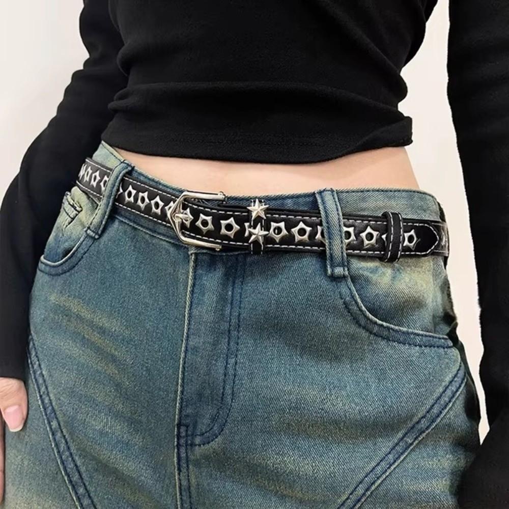 Hollow Star Design Eyelet Belt Eyelet Detail Pin Buckle Belt Classic Y2K Belt Trendy Streetwear