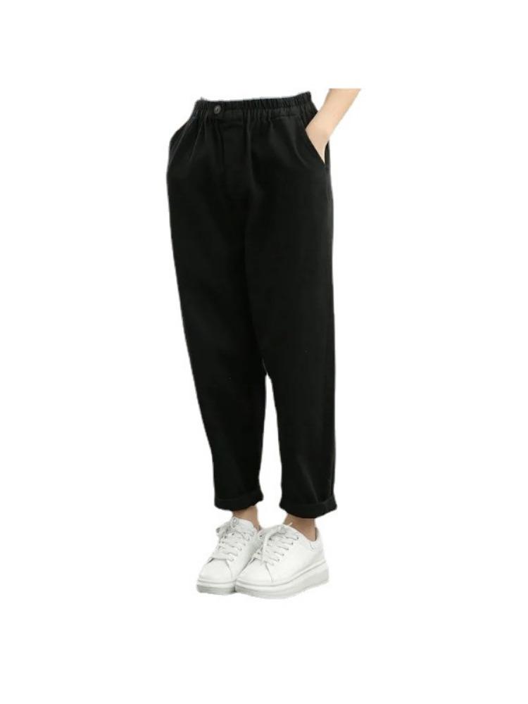 Herbst 2026 Neue Retro Studentische Lässige Hosen Damen Einfarbige Elastische Taille Dünne Harun Hosen Neun Hosen Trend