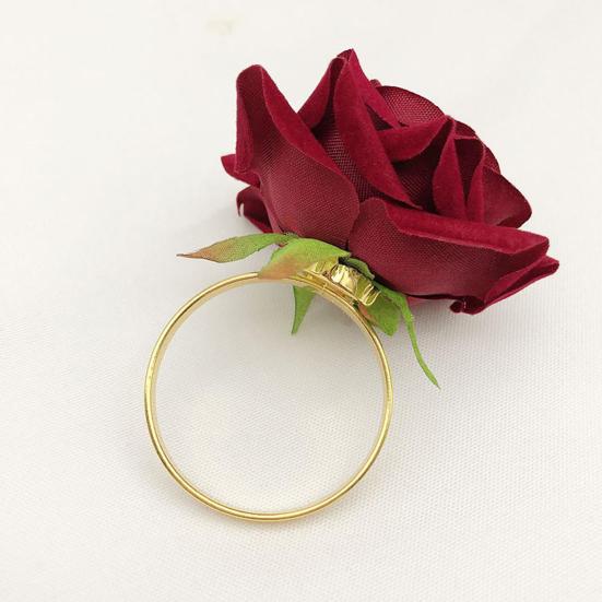 6Pcs Red Rose Shape Ring Wedding Towel Buckle Napkin Party Hotel Table Decor