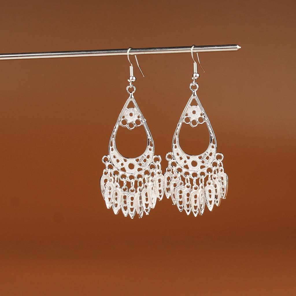 Turquoise Earrings Bohemian Drop Ear Earrings with Tassels, Geometric Alloy, Retro Style, Boastful Ear Accessories