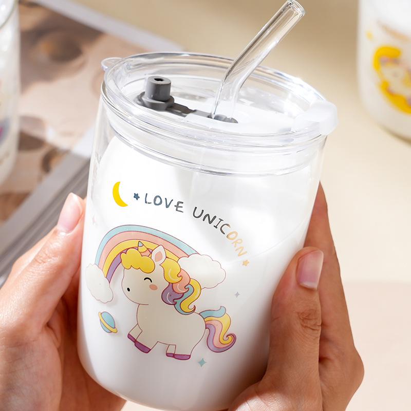 Cartoon Unicorn with Lid Sip Cup Cute Girl Drinking Water Glass High Value Large Capacity Water Cup