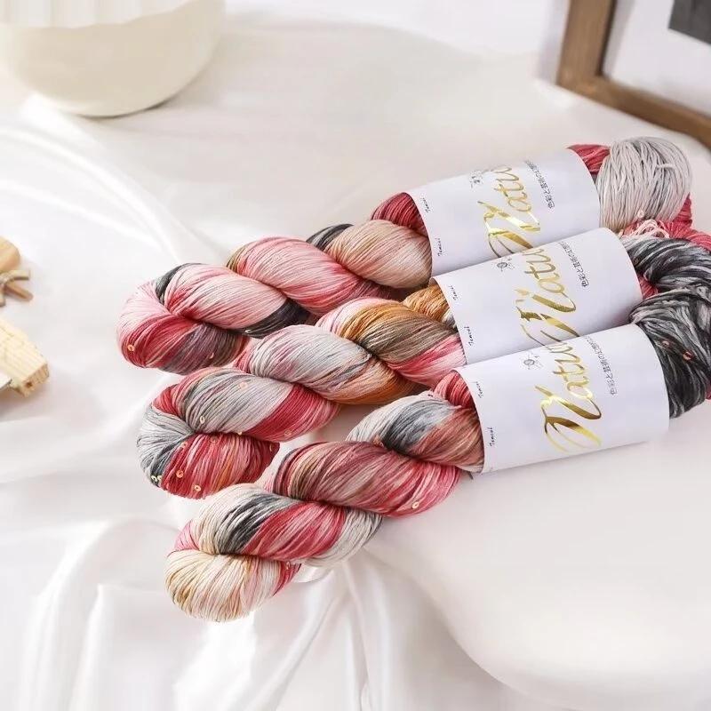 100g/Roll Thin Gradient Color Tencel Sequins Hand-Dyed Lace Yarn for Summer Hand Knitting Crochet Thread for Shawl Scarf 300M