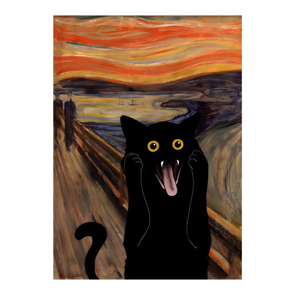 The Scream Black Cat Portrait Lustige Kunst Leinwand Malerei Abstrakte Schwarze Katze Poster Und Drucke Cuadros Wandkunst Für Wohnzimmer