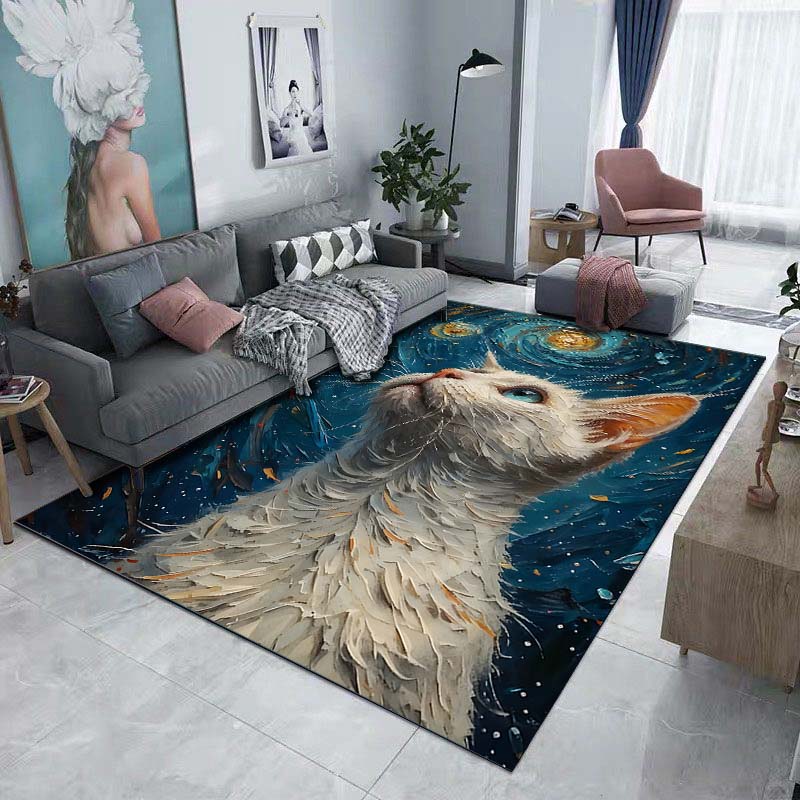 1PC Cat and starry night artwork Print Carpet Rug for Living Room Bedroom Sofa Doormat Home Decor Non-slip Floor Mat