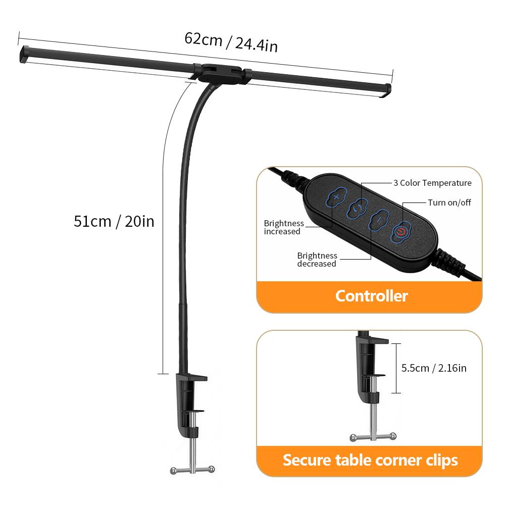 Home LED Eye-Caring Architect Desk Lamp No Flicker Flexible Gooseneck Dimmable Office PC Screen USB Table Light for Reading Work