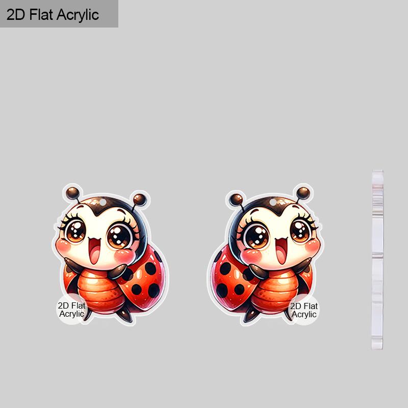 2D Flat 1 Pair Seven-Spotted Ladybug Acrylic Earrings, Lightweight and Unique, Perfect for Everyday Wear, Vacations, Gifts, and Other Occasions.