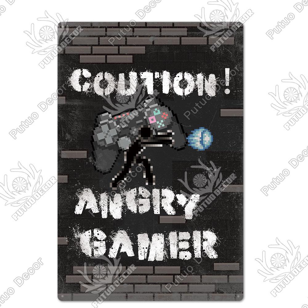 Decor Funny Gamer Metal Signs Vintage Tin Sign Gamer At Work Retro Signs for Home House Club Game Room Man Cave Wall Decor