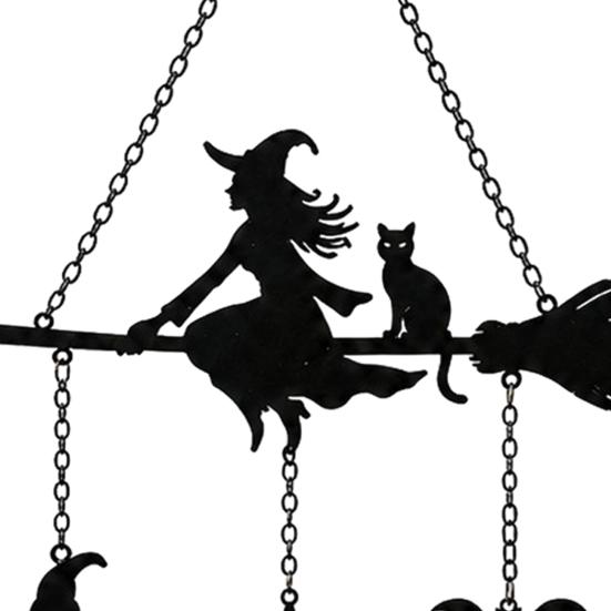 Garden Decor Wind Chime Halloween Witch Broom Chime, Holiday Party Decorative Hanging Bell Metal for Indoor Outdoor Patio Porch Bells