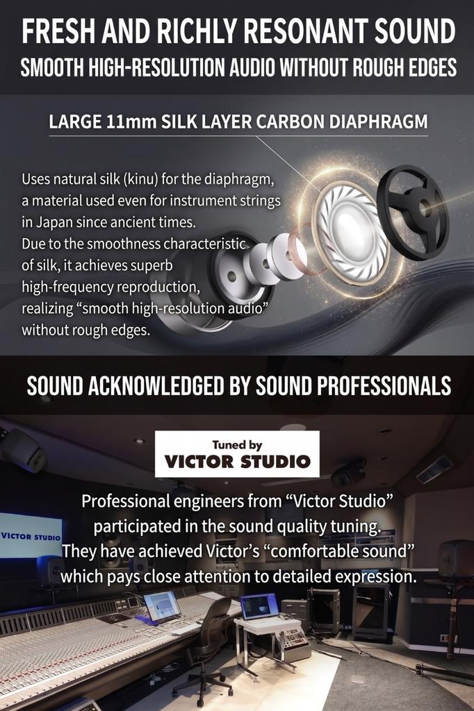 JVC Kenwood Victor Wireless Bluetooth Noise LDAC Ambient Sound Low App 21 Hours Total Playback Black HA-FX550T-B Earphones, Ver. 5.3, Cancelling,