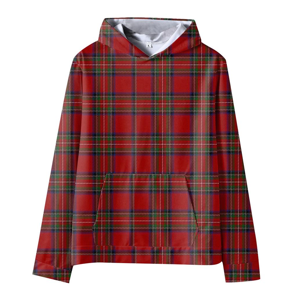 Men's Casual Pullover With Pockets Long Sleeve Plaid Hooded Tops