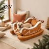 Easy Clean Pet Nest Christmas Sleigh Dog Bed with Non Slip Base, Plush Calming Sofa Cozy Winter Furniture for Indoor Outdoor, Fun House Cats