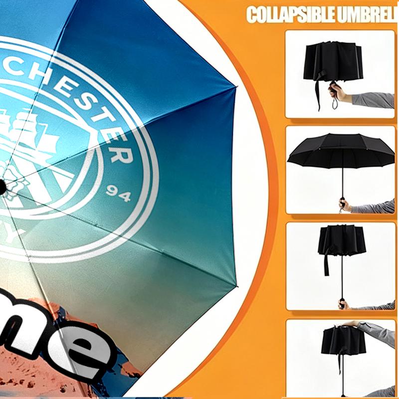 Custom Name Personalized Manchester City FC Print Umbrella, Auto Open Close, 8‑Rib Sturdy Frame, Commute Camping Hiking Use, Birthday Gift