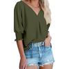 Moda Feminina Decote V Casual Cor Sólida Manga Três Quartos Top