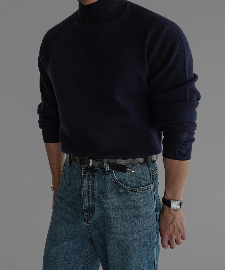 Baulopeulodeogteu Soft Double-Weave Mock Turtleneck Knit [Navy]