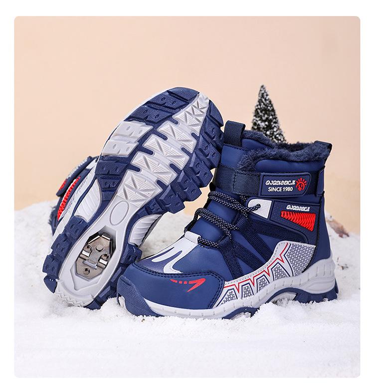 Kids' Winter Snow Boots with Velvet Lining, Ages 6-12, Outdoor Skiing, Warm & Cold-Proof Cotton Boots for Boys