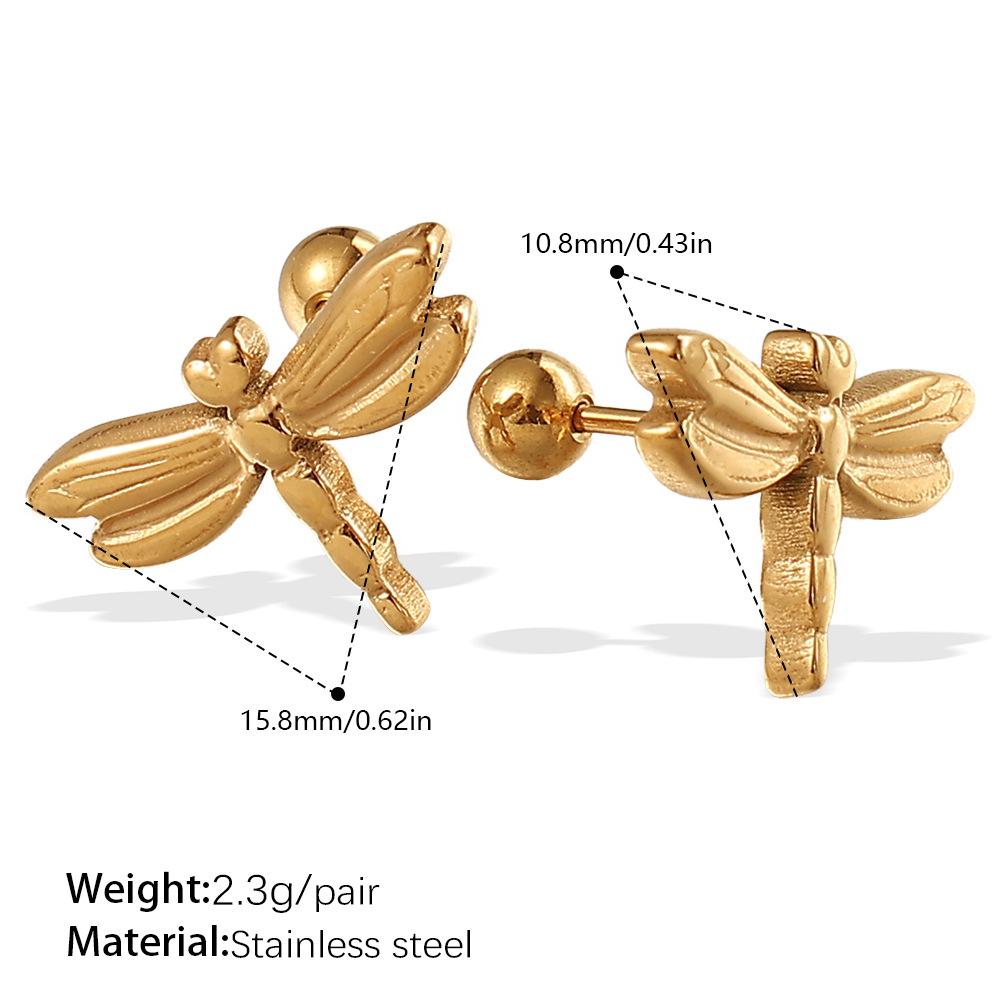 Temperament Versatile Stainless Steel Butterfly Dragonfly Gold Plated Earrings Premium Titanium Steel Earrings Women