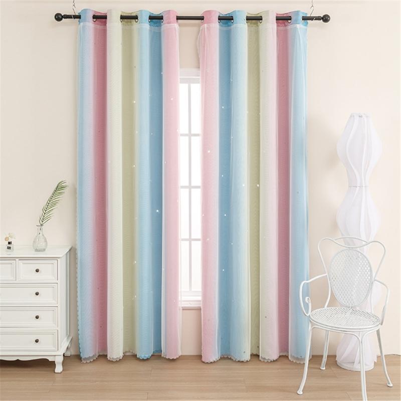 Double Layers Ombres Sheer Curtains With Star Pattern Rainbow Color Changing Window Treatments for Interior Designs