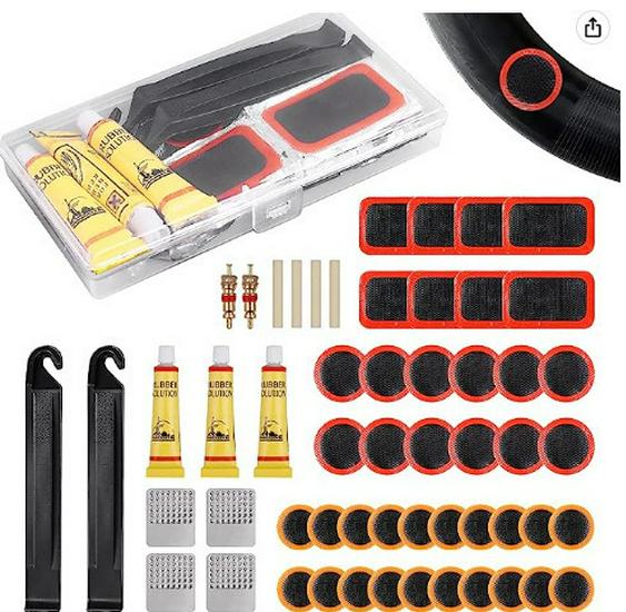 Bicycle Tire Repair Kit with Cold Patch, Glue, and Lever Tools