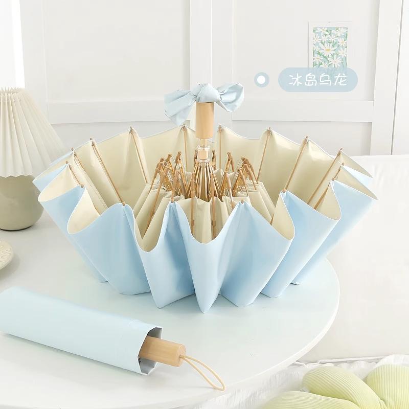 High-value solid color 16 fracture stacked umbrella, retro national wind umbrella, manual umbrella, UV protection, sun and rain protection