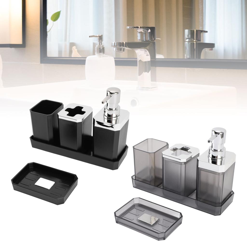 Badezimmer-Accessoires-Set Bad-Ensemble-Set mit Zahnbürstenhalter Becher Lotion-Flaschen Seifenschale Tablett