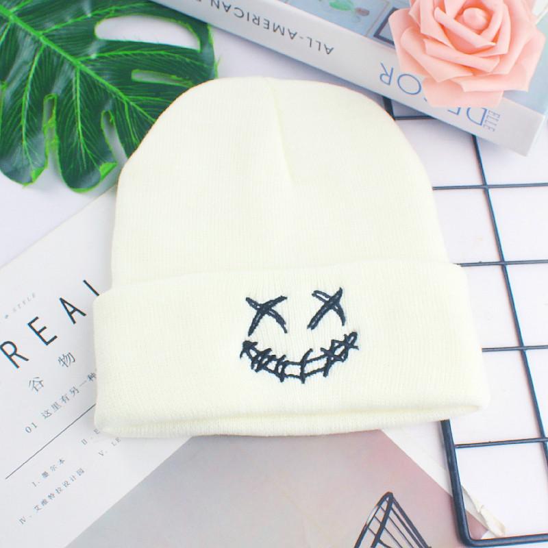 Herbst Winter Strickmütze Lustige Gesichts Mütze Vielseitig für Damen Streetstyle Personalisierte Stickerei Wollmütze Warme Zehenkappe Unisex