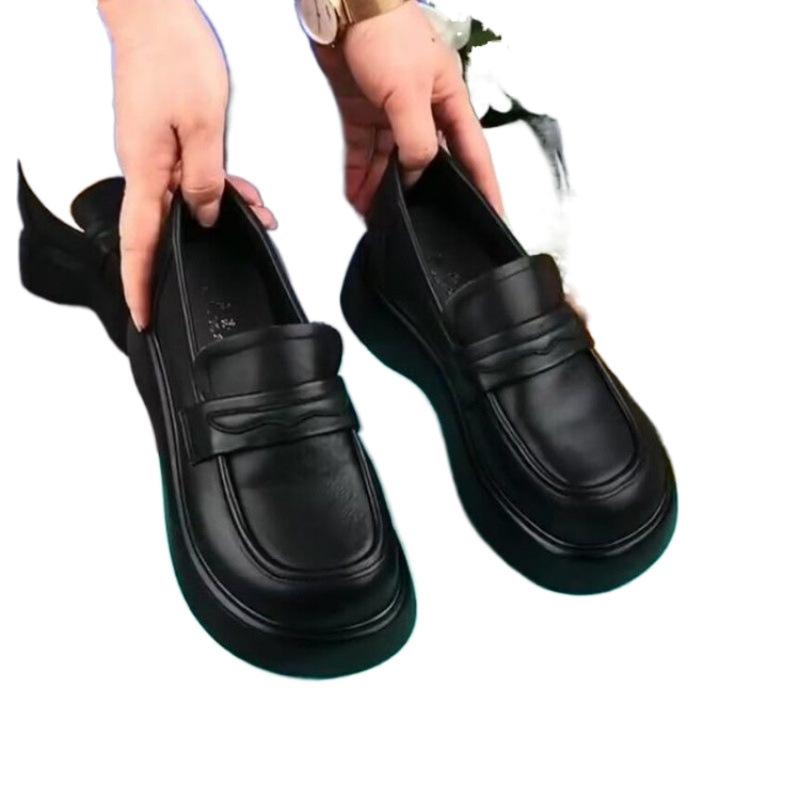 Damesko i skinn damesko fritidskomfortable svarte små sko med myk såle damesko enkeltsko sklisikre sko britisk stil