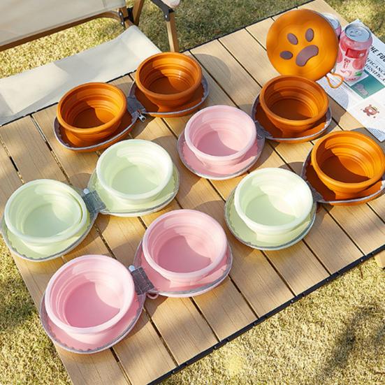 Zusammenklappbare Hundenäpfe Tragbarer 2-in-1 Haustiernapf Faltbarer Hunde-Futter- und Wassernapf Faltbarer Silikon-Napf für Reisen Camping Spaziergänge