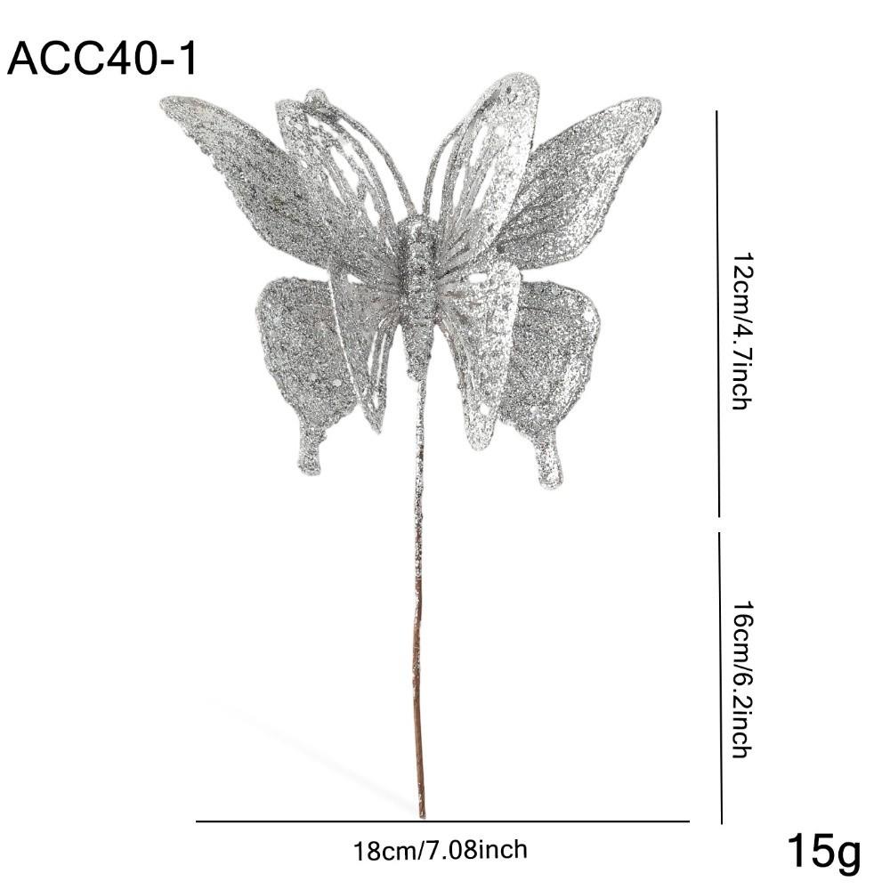 Glitter Butterfly Christmas Flower Simulated Sequins Christmas Tree Decoration Exquisite Flocking Artificial Butterfly Clip