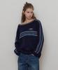 Sseomweeobeoteo Line Small Logo Stripe Knit - Navy