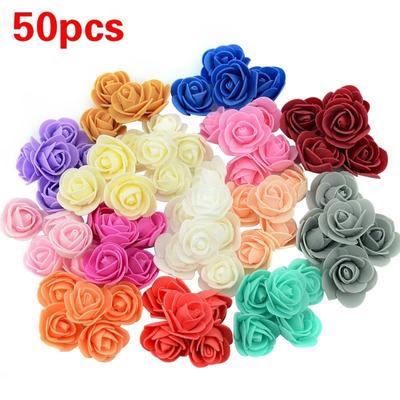 50Pcs/lot DIY Handmade Foam Flowers Rose Flower Head Artificial PE Foam Rose Wedding Decoration