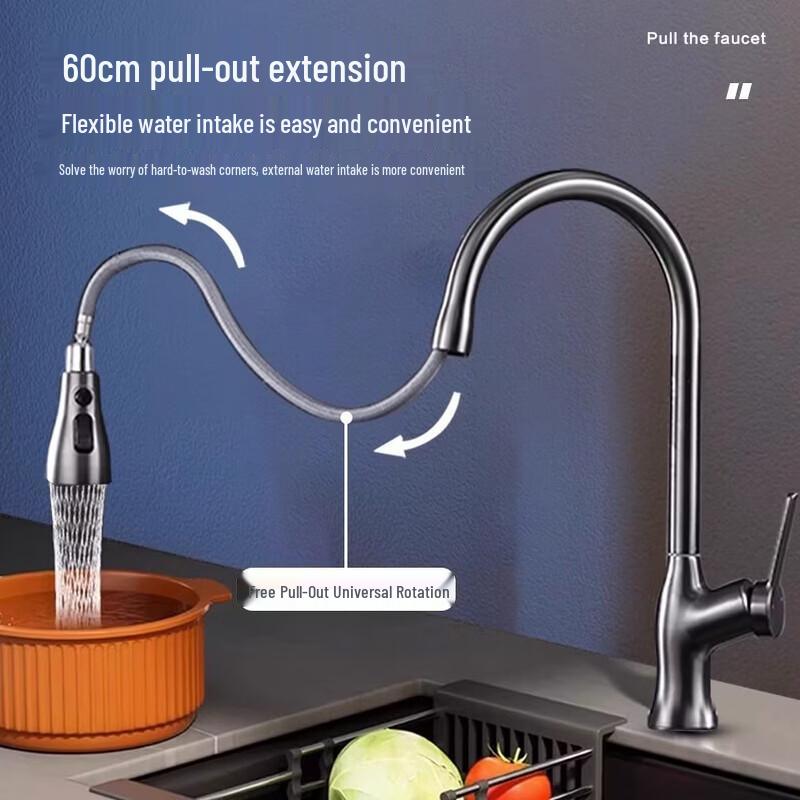 TLXT Mermaid Brass Pull-out Kitchen Faucet
